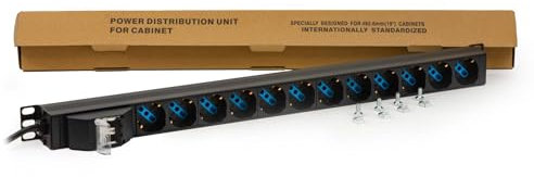 Connetto CO10057 Regleta Vertical de 12 Puertos universales para armarios Rack con Interruptor magnetotérmico y Cable 1,75 m 16 A, Estructura de Metal, Dimensiones 65 x 6 x 6 cm. Aletas Reversibles.