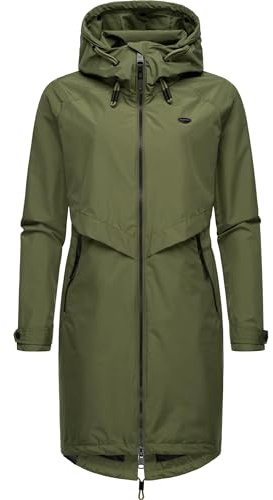 Ragwear langer oversized Damen Übergangsmantel atmungsaktiver und wasserdichter Parka (Wassersäule 11.000mm) mit Kapuze Frodik YOUMODO Olive Gr. XL
