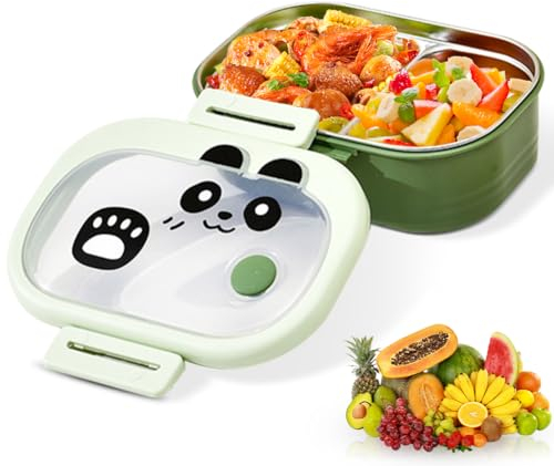 Peelanmall Fiambrera para niños, caja bento infantil con compartimentos, caja de almuerzo de acero inoxidable, verde