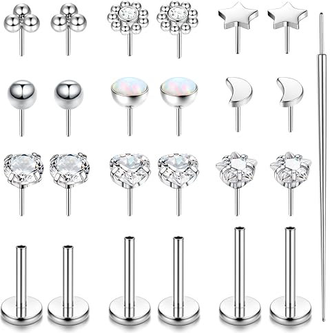Adramata Helix Piercings Chirurgenstahl Nasenpiercing Stecker Gewindeloses Einstecken Lippenpiercing Labret Piercing Set Medusa Piercing CZ Nasenstecker Piercing Ohr Conch Tragus Piercing Gold/Silber