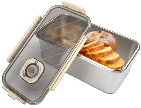 mumisuto Brotkasten mit Deckel, Brotbox aus Rostfreie Stähle Nachhaltiger Brotkasten für lange Frische, Knäckebrot Box mit Zeiterfassung, Geeignet für die Lagerung von Brot, Obst, Gemüse und Fleisch
