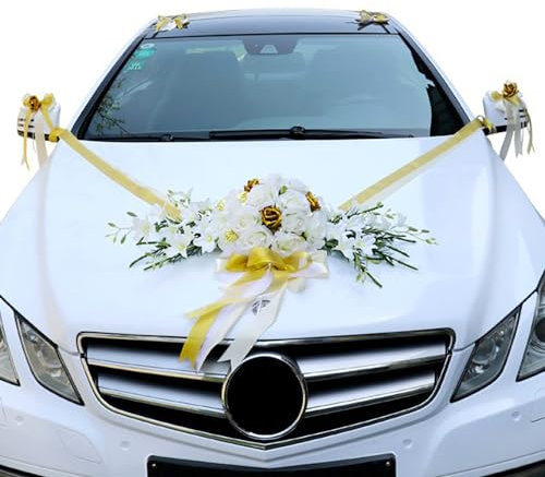 Auto Schmuck Hochzeit Motorhaube, Hochzeitsauto Deko, Rose Blumen Hochzeitsdeko Auto Deko Hochzeit Car Wedding Girlande Hochzeitsschmuck Hochzeitsauto Deko Hochzeit Auto Schmuckgirlande, Gold
