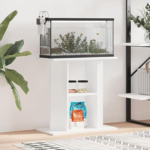 Mengtu Aquariumständer Aquariumregal Fischtankständer Aquarium Unterschrank mit 3 Ablagen, Aquarium Tisch Aquarienschrank Terrarium Schrank Weiß 60x30x60 cm Holzwerkstoff