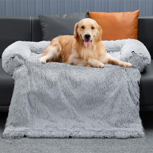 Mora Pets Sofaschutz Hund Hundedecke Sofa Hundebett Couch Plüsch Sofaschoner für Hunde wasserdicht & antirutsch Hundekissen, L 104 x B 122 x H 18 cm (4-in-1)