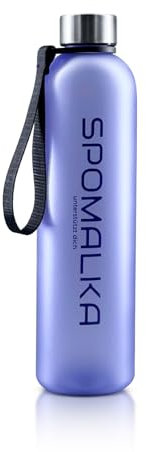 SPOMALKA Hochwertige Tritan Trinkflasche 1L BPA Frei - Auslaufsicher, Bruchsicher, Durchsichtig, Breite Öffnung, Leichtgewicht, Trageschlaufe, Trinkerinnerung, Volumenmarkierung & Motivation (Lila)