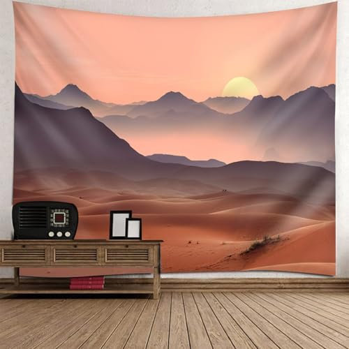 Lirzxin Tapisserie Wandbehang Groß, Wandteppich Orange Grau Wüste Berg Sonnenuntergang Landschaft Wandtuch Tapisserie Strandtuch Dekotuch, 350x256CM