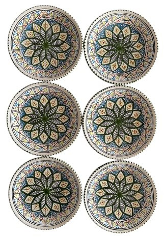 La Maison Unique: Set of 6 Ceramic Dinner Plates Decorative Serving - Tunisian Moroccan Crafts 0811241302