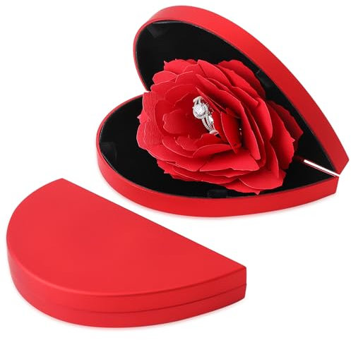 iSuperb Jewelry Box, Rose Ring Box Flower Heart Storage, Rings Holder Case Jewelry Display Bag for Valentine's Day Anniversaries (Red)