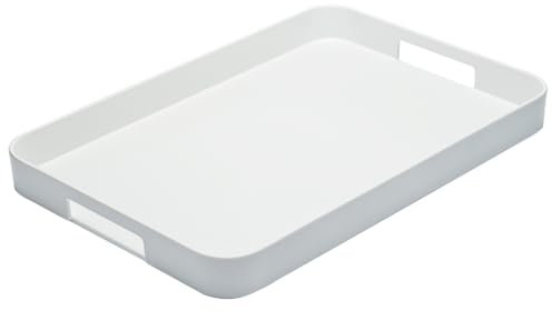 Bzyoo Grand plateau de service rectangulaire empilable en mélamine avec poignées, design minimaliste, multi-usages et durable, sans BPA, parfait pour la cuisine, la salle à manger et les