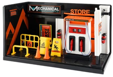 JunZheHub Modellino di Simulazione di Un Garage in 1:24 per Collezionismo di Modellini in Metallo Pressofuso, con Macchina per Olio