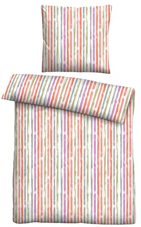 Traumhaft schlafen - Castell - Markenbettwäsche Bettwäsche Baumwoll Seersucker 0020372 LÄNGSSTREIFEN 1x 155x220 cm + 1x 80x80 cm, rot
