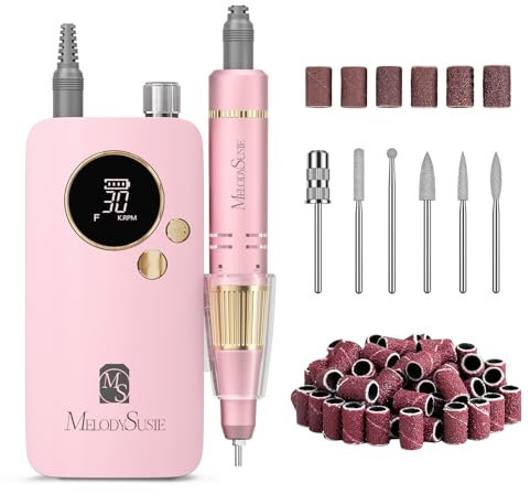 MelodySusie Tragbarer Nagelfräser 30000 RPM, SC320F Professionelle Kabellose Elektrische Nagelfeile für Acrylnägel Gel Polieren Entfernen, Efeile Nagelset für Maniküre Salon Zuhause(Rosa/Gold)