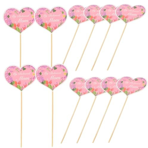 CHILDWEET 1 Satz Torteneinsätze Zum Muttertag Kuchen -topper Cupcake-boxen Liner Cupcake -stand Babygeburtstag Dekorationen Cupcake-topper Tortenaufsatz Für Die Babyparty Essen Holz 48st