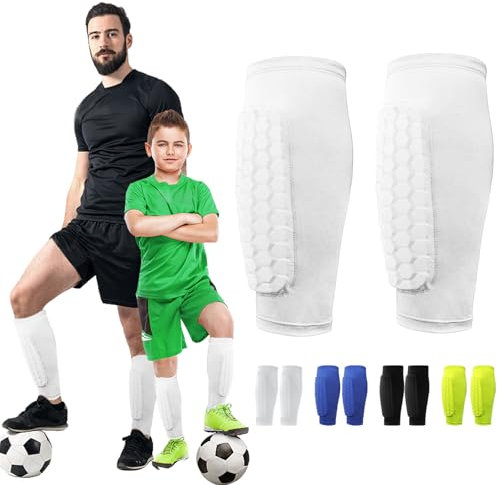 LUKIUP Schienbeinschoner Fußball Herren, XS/S/M/L chienbeinschoner Kinder Erwachsener Fussball, Breathable & Non-Slip Shin Pads Football Geeignet für Erwachsene und Kinder(Weiß)