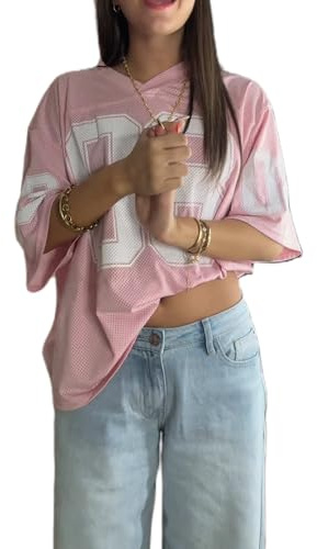 Cusghjbsg Maglietta da donna per il basket, estiva, a maniche corte, scollo a V, stampa con numeri, top comodo, jersey oversize, pullover baggy, maglietta, abbigliamento da strada, L
