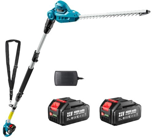 SEESII Taille Haie Electrique Telescopique : Taille-Haies Électriques avec Lame Double Action 40 cm, Manche Détachable 2,6m, 2 Batteries 4,0Ah, pour Haies Hautes et Arbustes Denses