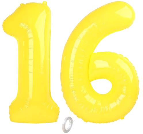 Balorise 40 Zoll Aluminium Luftballon Gelb Zahl 16/61, Helium Unterstützt, Ballon Nummer 0-9, 10-100 (101cm), große Folienballons Dekoration für Geburtstagsfeier, Hochzeit, Jubiläum