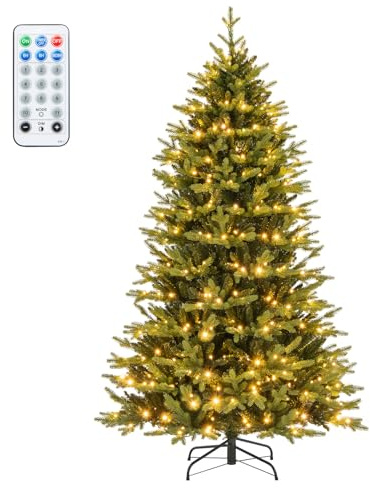 COSTWAY 210 cm Künstlicher Weihnachtsbaum mit Beleuchtung, Tannenbaum mit 11 Beleuchtungsmodi, 3 automatischen Timern, 4-stufiger Helligkeit und Fernbedienung, Christbaum, Kunstbaum Weihnachten, Grün