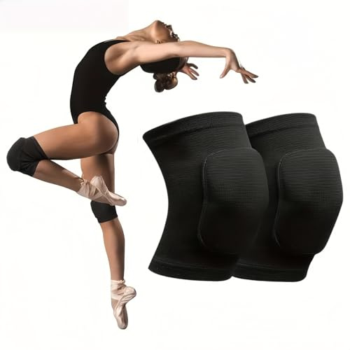 1 Pair Knee Pads - Stretchy Dance Knee Sleeves Brace, Soft Breathable Anti-Slip Protective for Volleyball Basketball Football Yoga Tennis Cycling Jogging, for Men Women Youth Girls (Black, M)