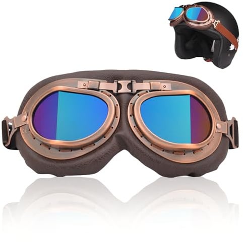 FOSDICK Motorradbrille Retro, Motorrad Brille Herren, Motorradbrille Winddicht, Vintage Motorrad Brillen, Fliegerbrille, Motorradbrillen für Fahrrad Skibrillen Vintage Motorräder Brille für ATV Bike