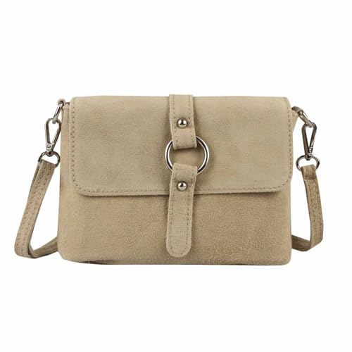 ITALYSHOP24 Made in Italy DAMEN LEDER TASCHE Schultertasche Body Bag Wildleder Handtasche Umhängetasche Ledertasche Messenger Cross-Over Abendtasche Clutch