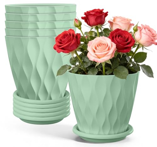 Exsink 6 Pcs Pots de Fleurs en Plastique,Pot Plante Interieur (Vert Laiteux)