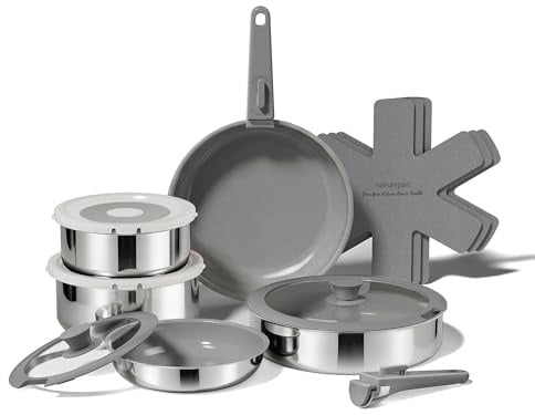 naturepan Antihaft Topfset 16-teiligs, Pfannenset mit Abnehmbarer Griff | DiamantTitan & Edelstahl,PTFE/PFAS/PFOA frei, Töpfe Induktion, Backofen&Spülmaschinenfes, Ideal für Zuhause,Camping