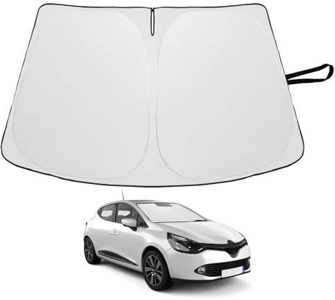YEE PIN Parasol para parabrisas delantero para Renault Clio IV Clio 4 2012-2021, parasol plegable 2-en-1 con funda para volante, protector UV de fibra de hielo, protección contra el polvo y el viento