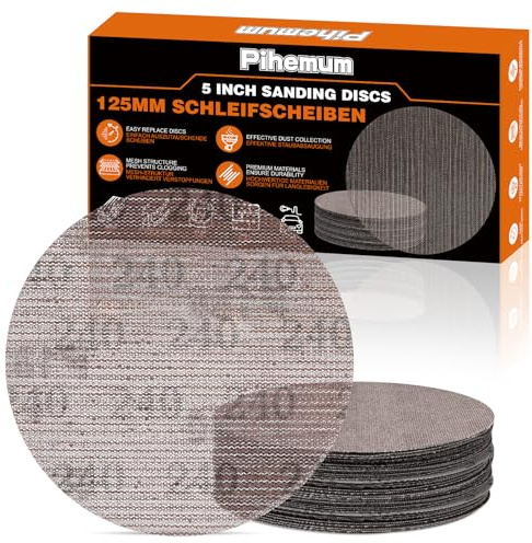 pihemum 50 Pcs 125mm Mesh Sanding Discs 240 Grit Hook and Loop Net Sandpaper for Orbital Sander