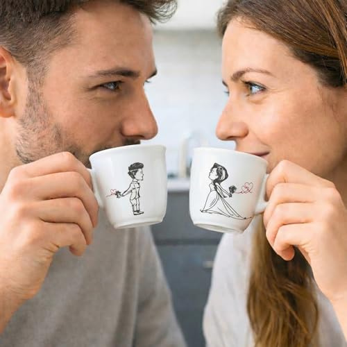 BrandPrint Set 2 Tazzine Caffè con Piattino - Coppia di Sposi con Cuori | Grafica coppia di sposi con cuori, in box elegante. Idea regalo nozze, anniversario, casa nuova.
