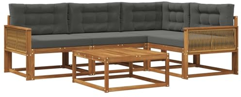 vidaXL Outdoor-Sofagarnitur mit Kissen 5 pcs Natur und Anthrazit, Akazienholz Sofa, modernes Outdoor-Möbel, stylische Sectional-Garnitur, wetterfeste Terrasse, Garten Sitzgruppe