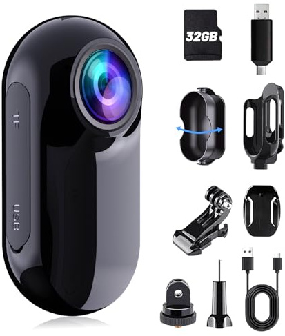 HOFAOUG Mini Body Cam, Thumb‑Sized Wearable Portable Camera | Equipped with a 32GB Memory Card, Wearable Camera is Ideal for Cycling, Vacations,Vlog‑Shooting, for Daily Recording.