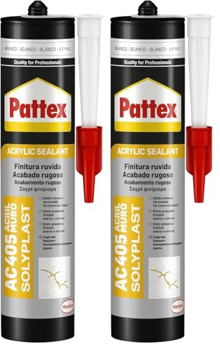 Pattex Sigillante Acrilico Muro AC 405, Effetto Intonaco, Finitura Ruvida, Verniciabile, per Facciate, Giunti, Fessure, Muro, Crepe, Inodore, Uso Interno ed Esterno, Bianco, Cartuccia da 300ml