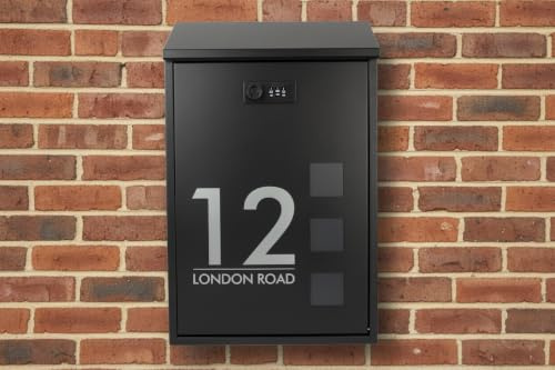 Personalised Engraved Letterbox Wall Mounted Lockable Steel Postbox – Custom House Name, Number or Address – Weatherproof Outdoor Mailbox – Black – Made in UK Housewarming Gift Design 5