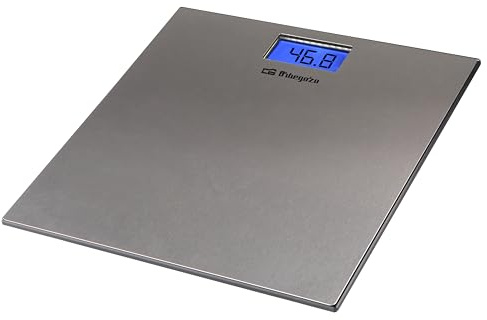 Orbegozo PB 2222 – Báscula de baño digital, superficie INOX, indicador de sobrecarga y batería baja, pantalla LCD, 150 kg capacidad max.