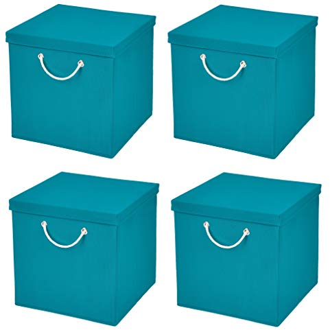 Stick&Shine 4X Aufbewahrungs Korb Türkis Faltbox 30 x 30 x 30 cm Regalkorb faltbar mit Kordel und mit Deckel