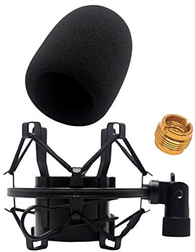 AT2020 Foam Windscreen with Shock Mount by Vocalbeat - Mount Made from Quality Materials to Eliminate Vibrations - Acoustic Foam Act as a Pop Filter for your Mic - Black Bundle