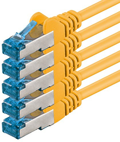 1aTTack.de 0,25 m - CAT6a Cat6 Cat 6 - Câble réseau 10 Gb/s jaune - 5 pièces 10 Gb/s SFTP PIMF