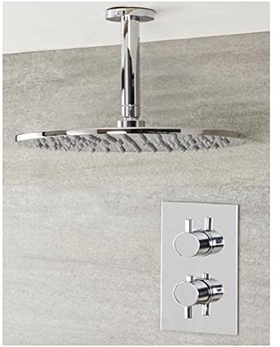 Milano Mirage Thermostatic Mixer Valve 300mm Ceiling Mounted Round Shower Head - Chrome