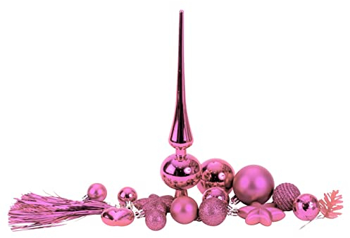 Geschenkestadl 100 teiliges Set Weihnachtskugel Lamettini Lametta Anhänger Christbaumspitze Rosa Weihnachtsbaumschmuck
