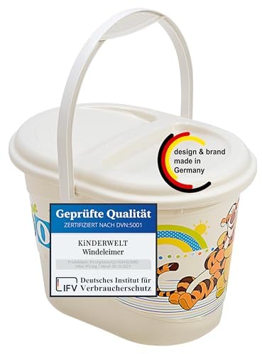 KiNDERWELT Perl Premium Windeleimer Disney Winnie Puuh perlweiß, stabiler Windeleimer mit Deckel und Tragegriff, 13 L