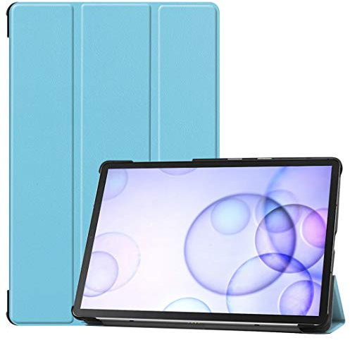 SATURCASE Case for Samsung Galaxy Tab S6 10.5 SM-T860 T865, PU Leather Flip Foldable Folio Stand Protective Tablet Cover with Auto Sleep/Wake Function (Sky Blue)