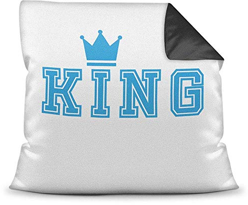 PR Print Royal Deko-Kissen - King mit Krone - für Pärchen und Verliebte/Geschenk-Idee/Liebling/Hochzeit/Paar/40x40/ Farbkissen Schwarz inkl. Füllung