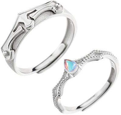 AmDxD 2 Pcs 925 Silber Ringe Ritter und Prinzessin mit Mondstein Design Partnerringe Trauringe Einstellbar, Silber Ideal für Damen & Herren
