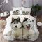 KIMDFACE Animal Theme White Vivid Zwei kuschelnde Siberian Husky Dogs,Mikrofaser Bettwäsche 135x200cm,Reißverschluss Bettbezug 2 Kissenbezug 50x80cm