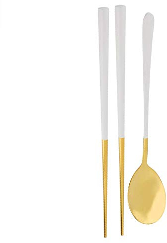 Juego de cubiertos blancos y dorados, Juego de cubiertos de acero inoxidable aptos para el lavavajillas Juego de cucharas y palillos