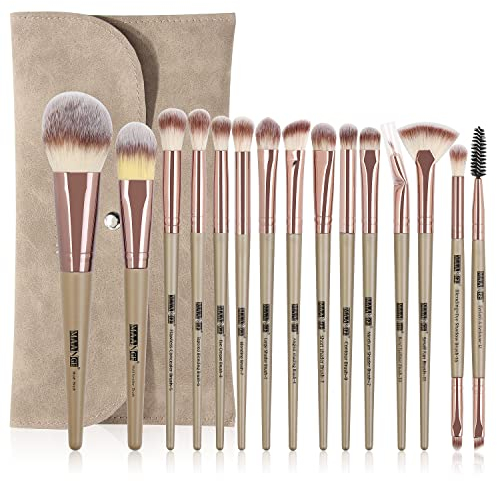 Pinselset Makeup MAANGE 15Pcs Make Up Pinsel Set mit Makeup Tasche Professionelle Make up Pinsel Premium Synthetik Foundation Pinsel Reise Soft Blending Gesicht Augen Schminkpinsel Set