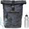 New Rebels Rucksack Plane Time Bag Kurierrucksack Roll-up Fahrradrucksack Sport Fitness + Flasche (Camo Blau 49)