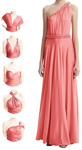 Abito infinito per damigelle d'onore, abito da sposa da donna, abito avvolgente per taglie forti, abito lungo maxi convertibile multiway, Rosa corallo, Taglia Unica