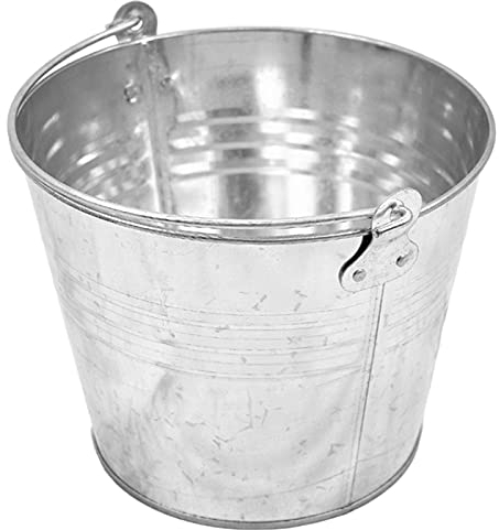 Tradineur - Cubo Metal galvanizado 6 litros con asa 24 x 19 cm. Cubo zincado Multiuso, Maceta de jardín metálica, decoración